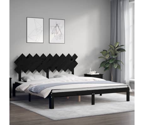 vidaXL Lovos rėmas su galvūgaliu, juodas, mediena, itin didelis