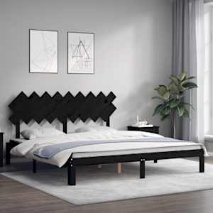 vidaXL Lovos rėmas su galvūgaliu, juodas, mediena, itin didelis