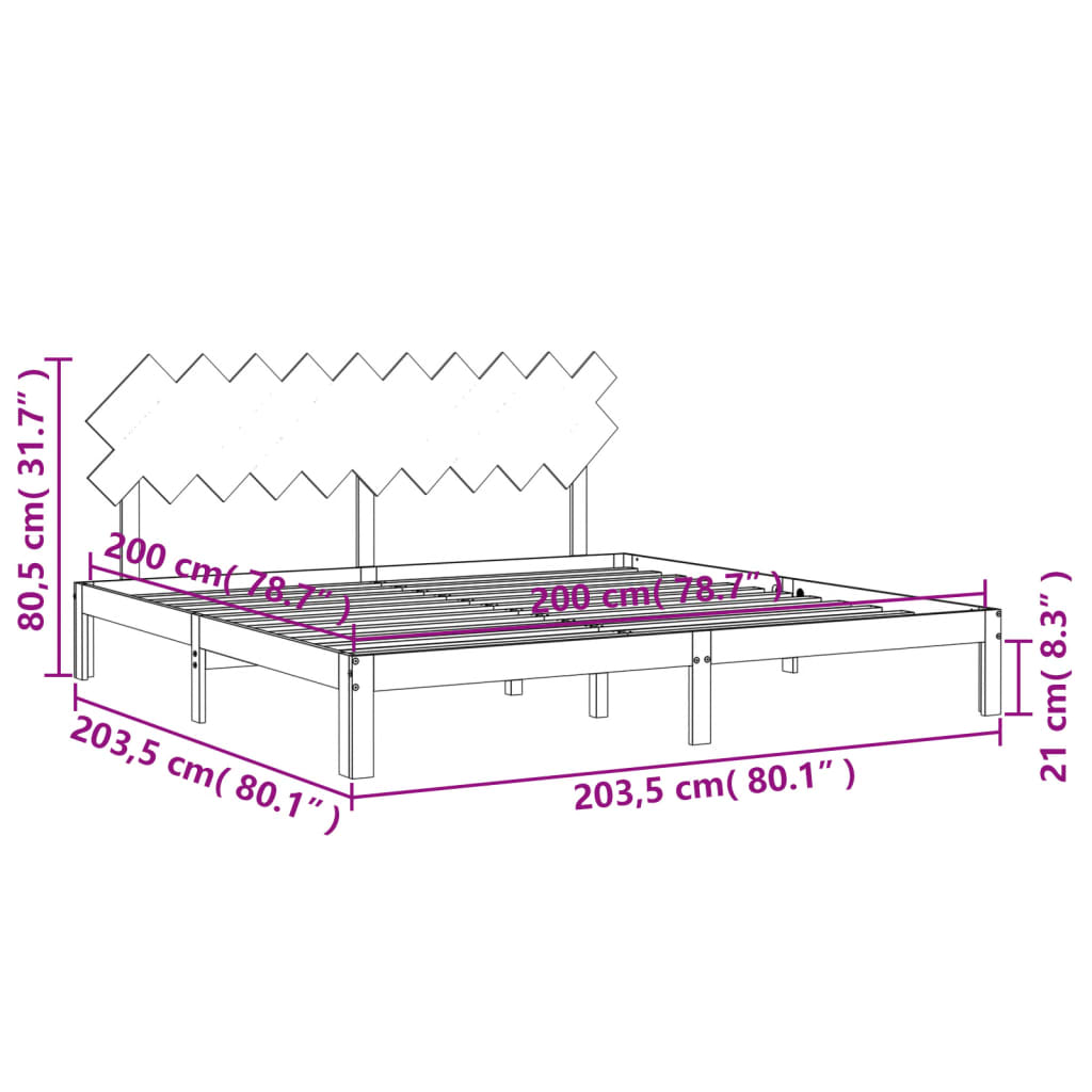 Rám postele s čelem 200 x 200 cm masivní dřevo