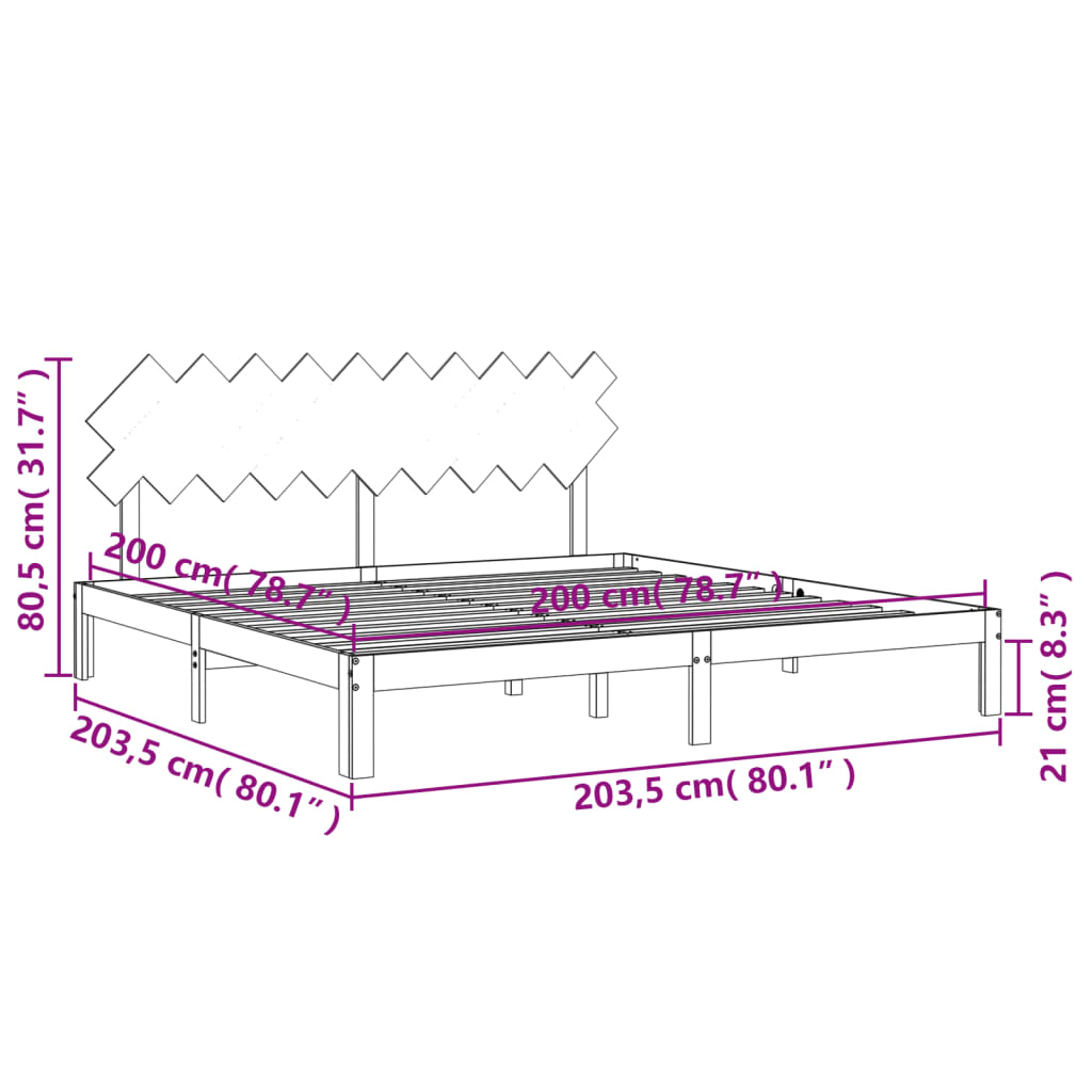 Rám postele s čelem bílý 200 x 200 cm masivní dřevo