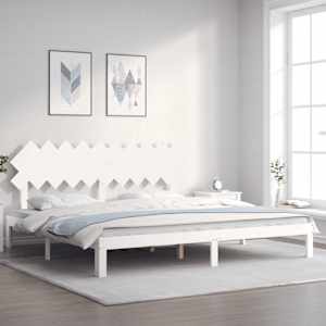 Posteljni okvir brez vzmetnice bel 200x200 cm trdna borovina