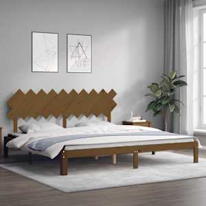 Rám postele s čelem medově hnědý 200 x 200 cm masivní dřevo - obrázek 3