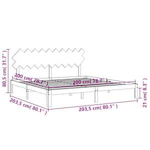 Rám postele s čelem medově hnědý 200 x 200 cm masivní dřevo - obrázek 12