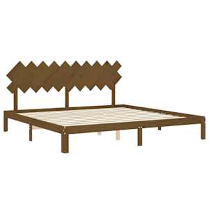 Rám postele s čelem medově hnědý 200 x 200 cm masivní dřevo - obrázek 5