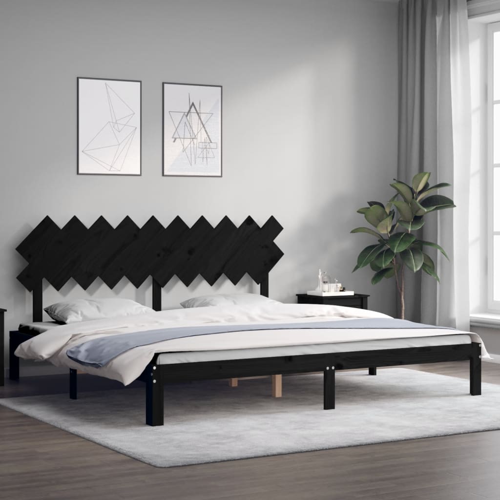 vidaXL Estrutura de cama com cabeceira 200x200 cm madeira maciça preto