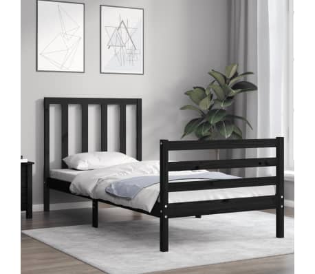 vidaXL Lovos rėmas su galvūgaliu, juodas, mediena, mažas vienvietis