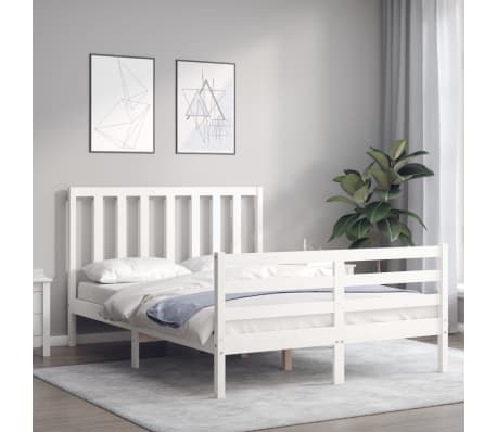 vidaXL Estructura cama de matrimonio con cabecero madera maciza blanco