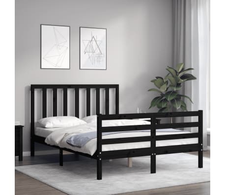 vidaXL Lovos rėmas su galvūgaliu, juodas, mediena, mažas dvivietis