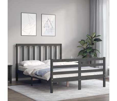 vidaXL Bed Frame without Mattress Grey Double Solid Wood Pine