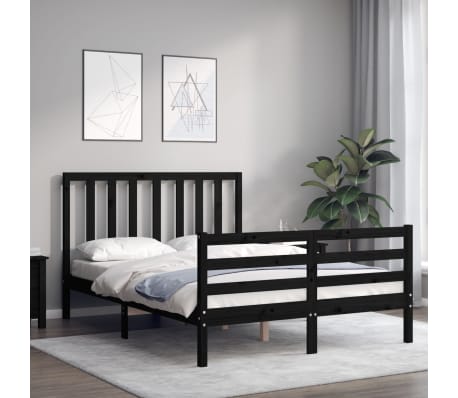 vidaXL Lovos rėmas su galvūgaliu, juodas, medienos masyvas, dvivietis