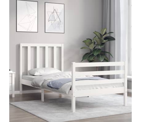 vidaXL Cadru de pat fără saltea, alb, 90x200 cm, lemn masiv pin
