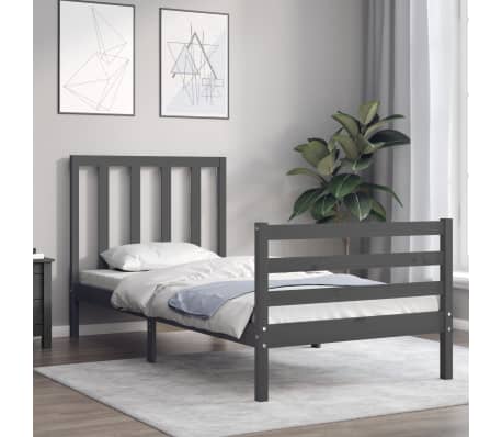 vidaXL Bed Frame with Headboard Grey 90x200 cm Solid Wood