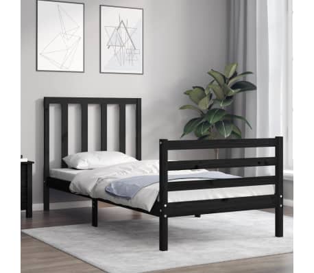 vidaXL Lovos rėmas su galvūgaliu, juodas, 90x200cm, medienos masyvas