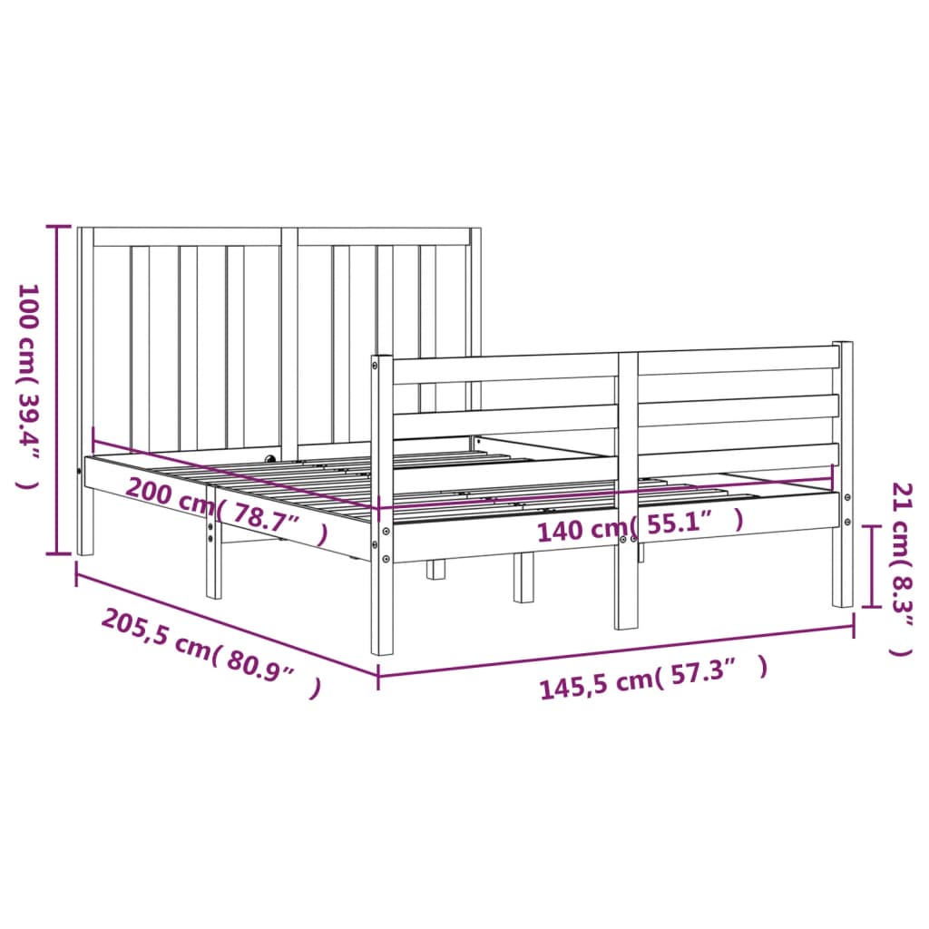 Posteljni okvir z vzglavjem bel 140x200 cm trden les