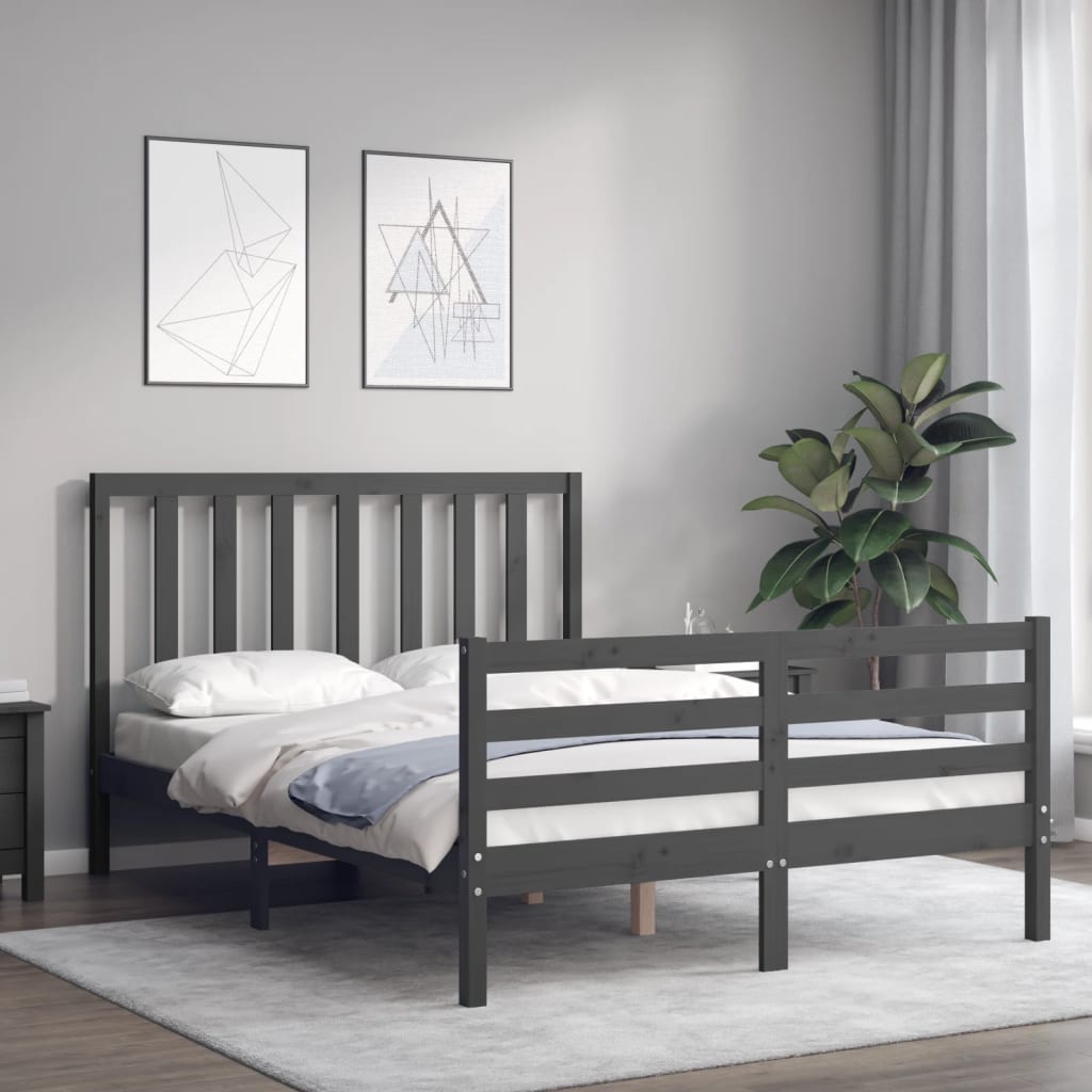 vidaXL Bed Frame with Headboard Grey 140x200 cm Solid Wood