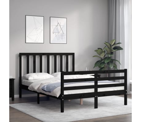 vidaXL Lovos rėmas su galvūgaliu, juodas, 140x200cm, medienos masyvas