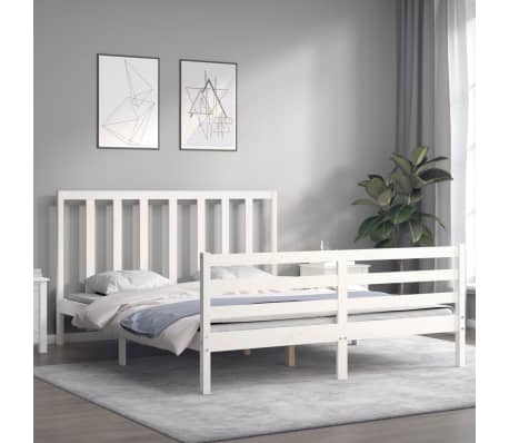 vidaXL Lovos rėmas su galvūgaliu, baltas, medienos masyvas, didelis