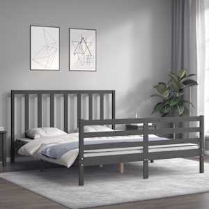 vidaXL Lovos rėmas su galvūgaliu, pilkas, medienos masyvas, didelis