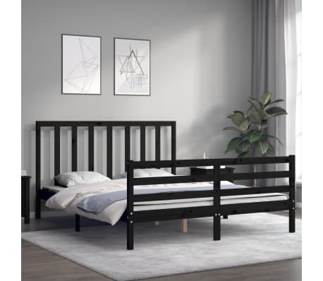 vidaXL Lovos rėmas su galvūgaliu, juodas, medienos masyvas, didelis