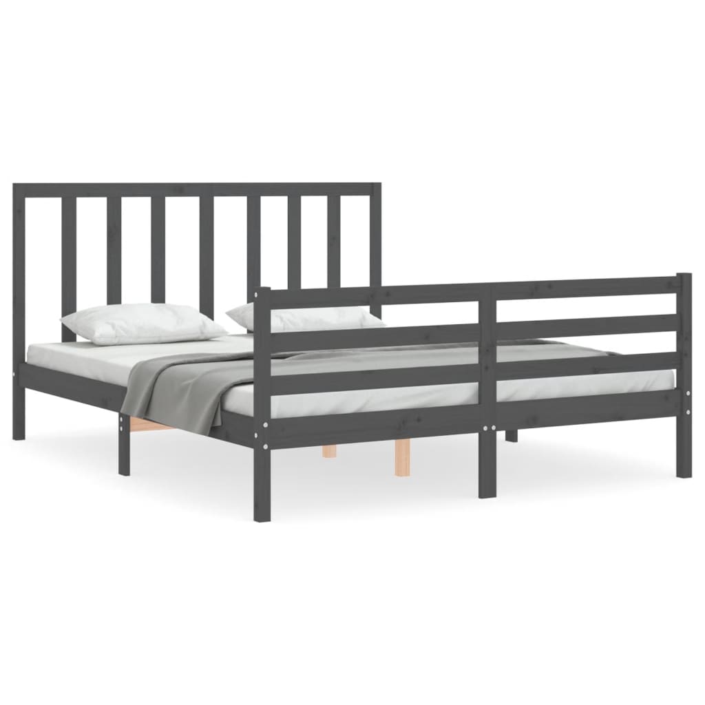 vidaXL Bedframe met hoofdbord massief hout grijs 160x200 cm