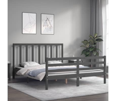 vidaXL Estructura de cama con cabecero madera maciza gris 160x200 cm