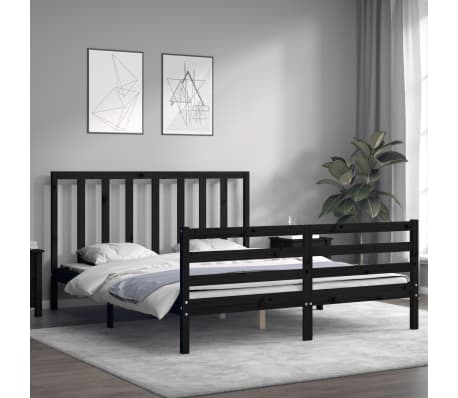 vidaXL Lovos rėmas su galvūgaliu, juodas, 160x200cm, medienos masyvas