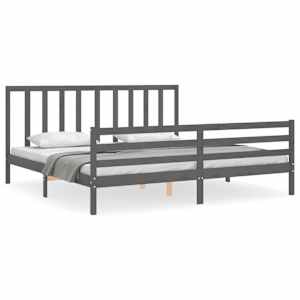 Rám postele s čelem šedý 200 x 200 cm masivní dřevo - obrázek 2