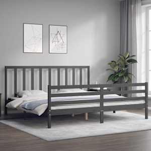 Rám postele s čelem šedý 200 x 200 cm masivní dřevo - obrázek 3