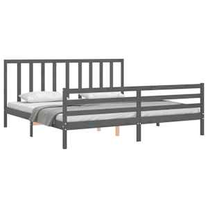 Rám postele s čelem šedý 200 x 200 cm masivní dřevo - obrázek 4
