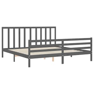 Rám postele s čelem šedý 200 x 200 cm masivní dřevo - obrázek 5