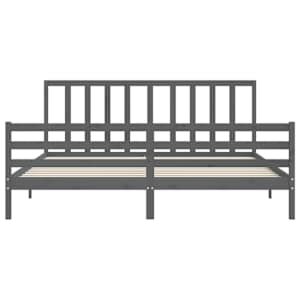Rám postele s čelem šedý 200 x 200 cm masivní dřevo - obrázek 6