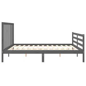 Rám postele s čelem šedý 200 x 200 cm masivní dřevo - obrázek 7