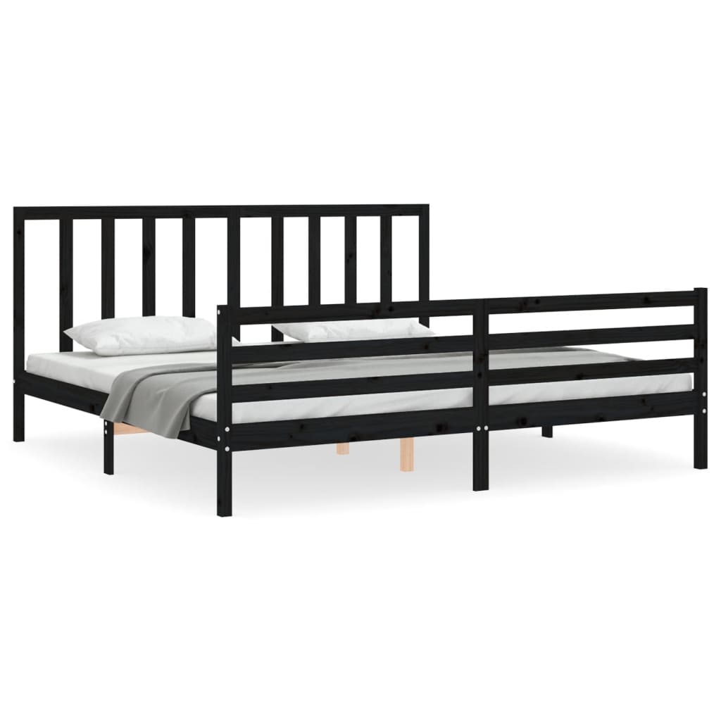 Cadru pat cu tăblie 200x200 cm, negru, lemn masiv