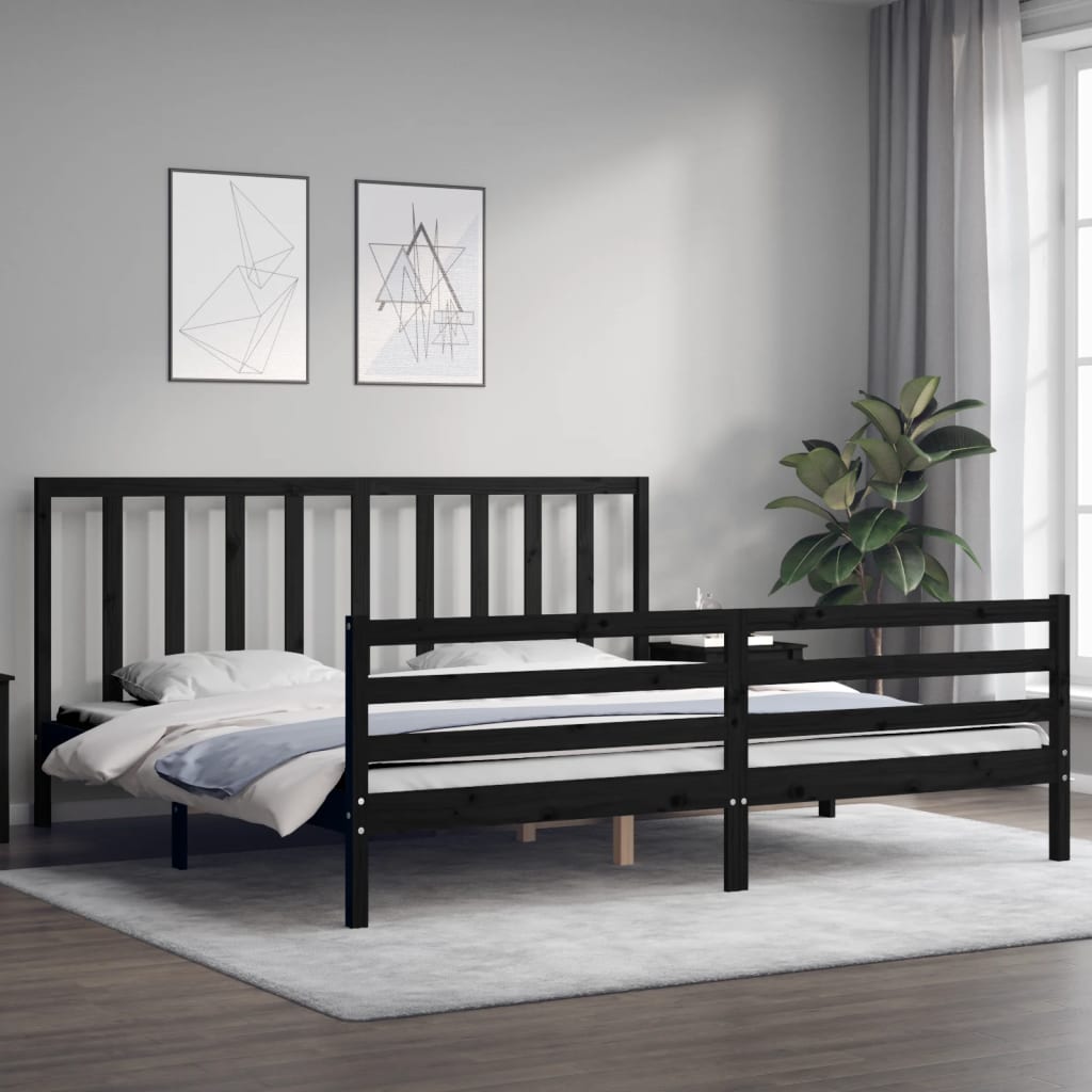 vidaXL Bedframe met hoofdbord massief hout zwart 200x200 cm afbeelding