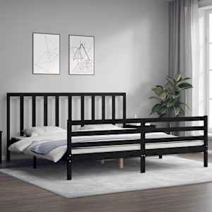 Rám postele s čelem černý 200 x 200 cm masivní dřevo - obrázek 3