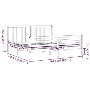 Rám postele s čelem černý 200 x 200 cm masivní dřevo - obrázek 12