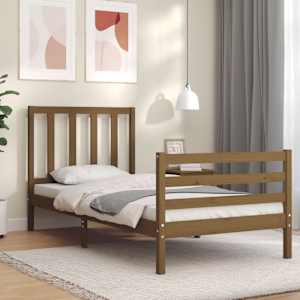 vidaXL Lovos rėmas su galvūgaliu, rudas, mediena, mažas vienvietis