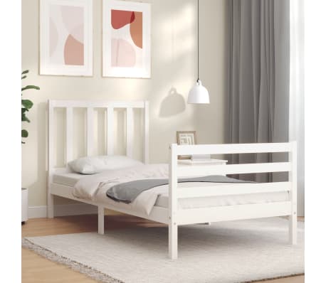 vidaXL Bed Frame without Mattress White Single Solid Wood Pine