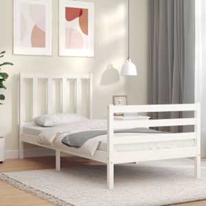 vidaXL Bed Frame without Mattress White Single Solid Wood Pine