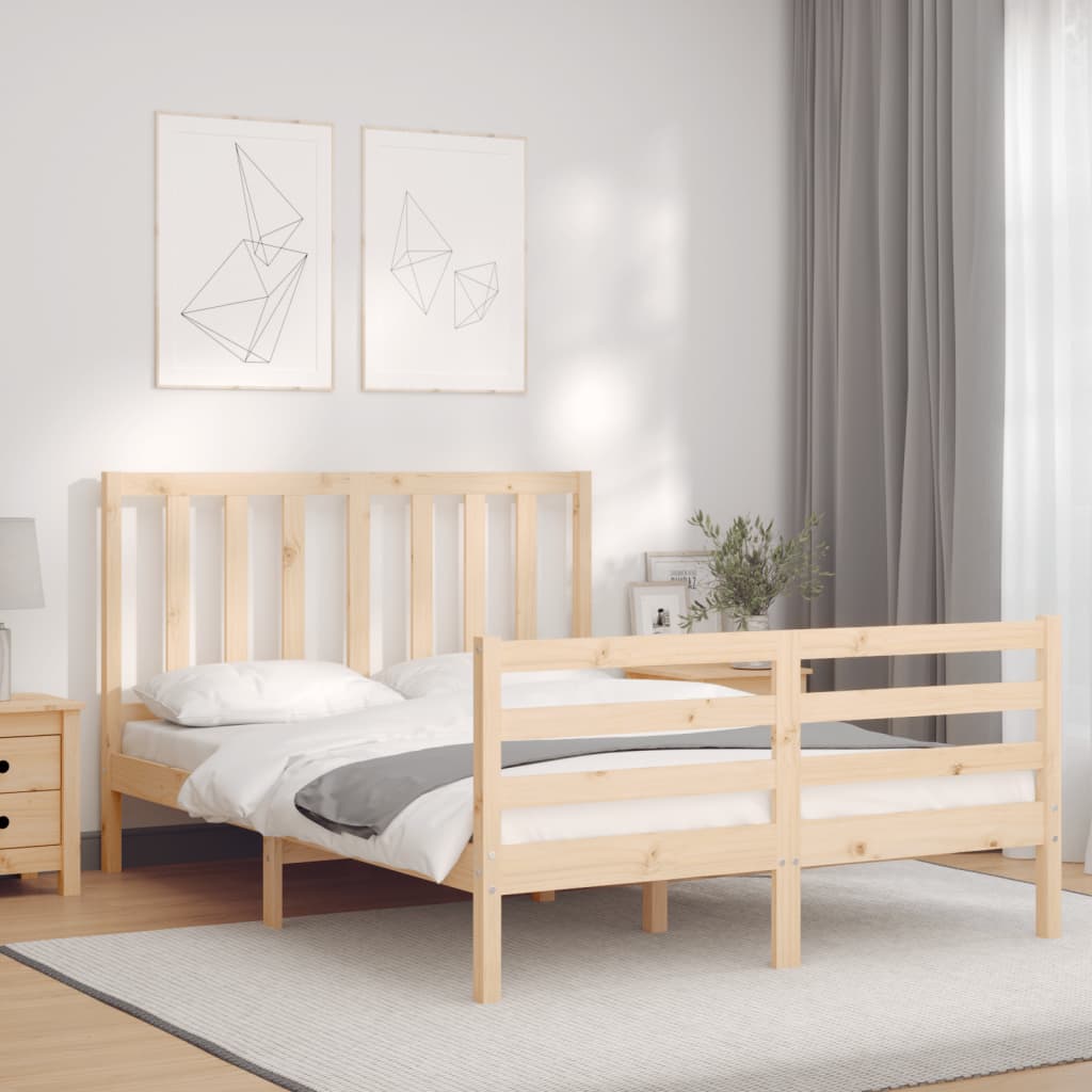 vidaXL Cadru de pat cu tăblie, dublu mic, lemn masiv