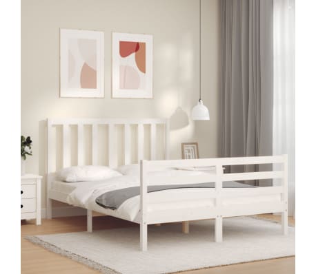 vidaXL Bed Frame without Mattress White Small Double Solid Wood Pine