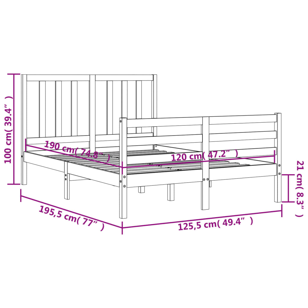 szürke tömör fa ágykeret fejtámlával Small Double