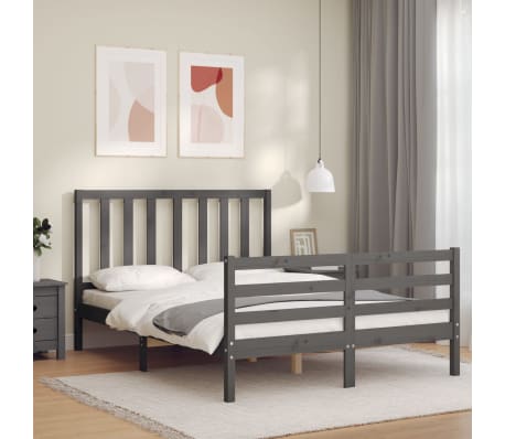 vidaXL Lovos rėmas su galvūgaliu, pilkas, mediena, mažas dvivietis