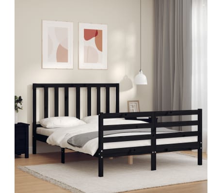 vidaXL Lovos rėmas su galvūgaliu, juodas, mediena, mažas dvivietis