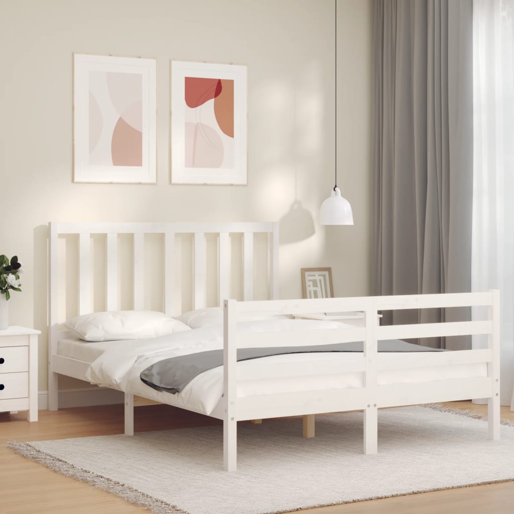 vidaXL Bedframe zonder matras massief grenenhout wit 140x190 cm afbeelding