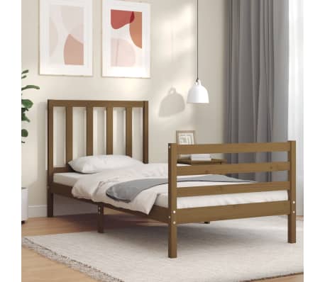 vidaXL Lovos rėmas su galvūgaliu, medaus rudas, 90x200cm, mediena