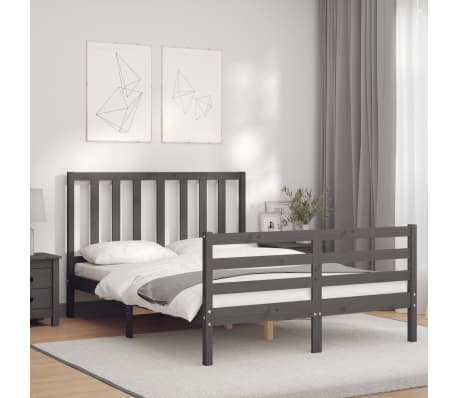 vidaXL Lovos rėmas su galvūgaliu, pilkas, 120x200cm, medienos masyvas