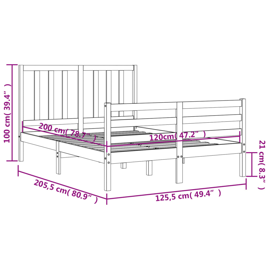 mézbarna tömör fa ágykeret fejtámlával 120 x 200 cm
