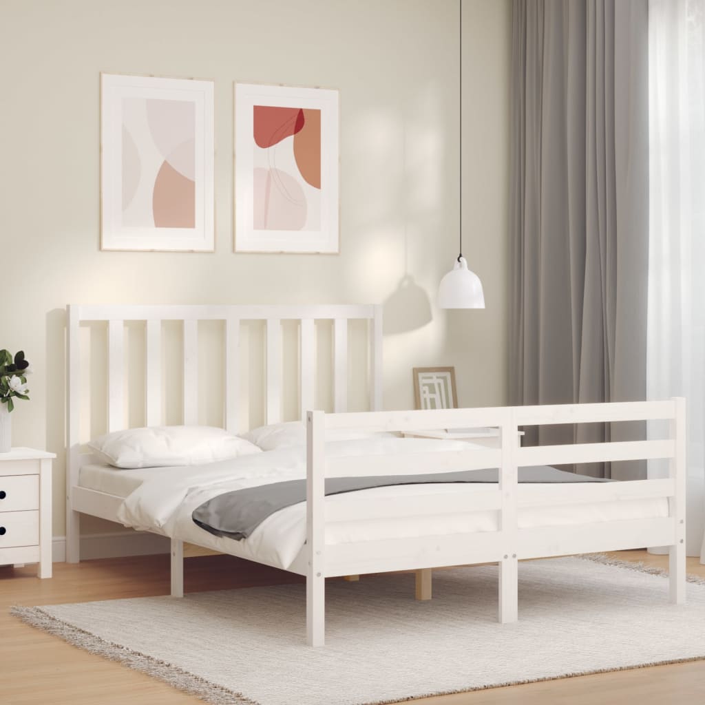 vidaXL Cadru de pat cu tăblie, alb, 140x200 cm, lemn masiv