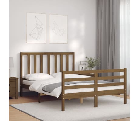 vidaXL Lovos rėmas su galvūgaliu, rudas, 140x200cm, medienos masyvas